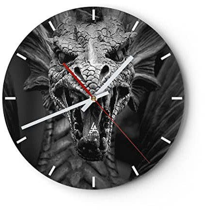 Modern Wanduhr Drache Kreatur Waage 40x40cm Rund Groß Wand Uhr Glas Analog Zimmeruhren Küche Büro Wohnzimmer Glasuhr Wall Clock Dekoration Design Wanddekoration Küchenuhr C3AR40x40-0245