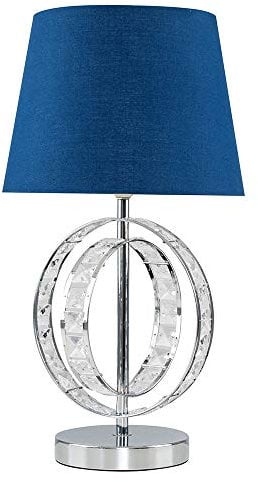 MiniSun | Modern Chrome Acrylic Jewel Table Lamp with a Navy Blue Tapered Light Shade | Home Décor, Bedside & Desk Lamp