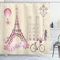 ABAKUHAUS Paris Duschvorhang, Floral Paris Eiffel, Stoffliches Gewebe Badezimmerdekorationsset mit Haken, 175 x 200 cm, Pink