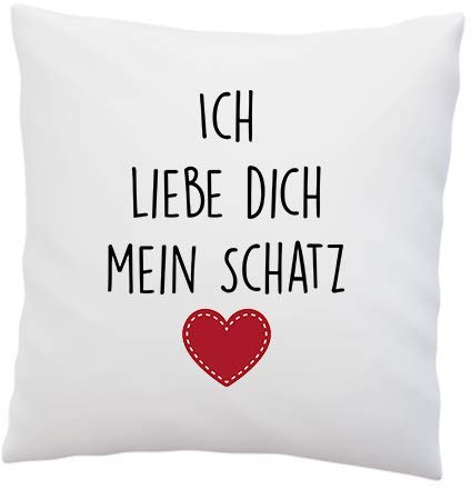 LIEBTASTISCH Liebes Kissenbezug mit Spruch ''Ich Liebe Dich Mein Schatz'' - Kissen-Hülle - Deko-Kissen - weiß 40cm x 40cm - Liebe - Schatz - Beziehung -