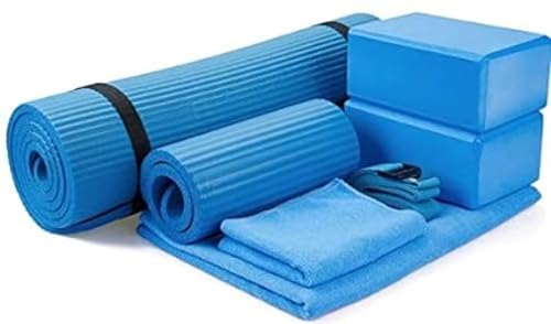 BalanceFrom 7-teiliges Yoga-Set, mit Matte und Handtuch, Trainingsgerät für Zuhause, Blau
