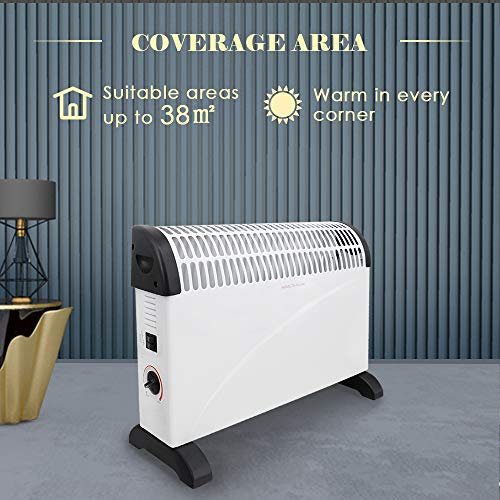 NRG Thermostat Electric Convector Heater with 3 Heat Settings Free Standing in White 2kw