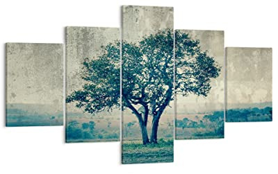 Cuadro sobre Lienzo 125x70cm Moderno Tríptico Botánica Paisajes - 3627 | Árbol Naturaleza Campo Cuadro Decorativo Grande Arte mural Decoración del Hogar Salón Dormitorio Oficina Cuadros de Pared