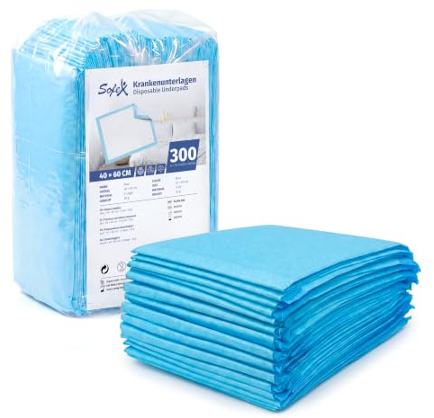 Sofex Inkontinenzunterlagen Einweg 40x60 cm – 300 Stück, 5-lagig – Krankenunterlagen 40x60, Inkontinenz Bettunterlage, Unterlagen Bett Inkontinenz, Wickelunterlage, Saugstark, und Rutschfest