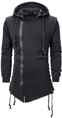 CNSTORE Sweat à Capuche pour Hommes Side Lace Up Fleece Sweat à Capuche Gothique