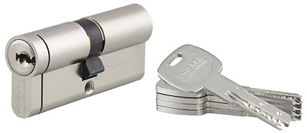 Cylindre de Serrure 35x35mm TRANSIT 2 - Système de Sécurité Finition Nickel - Usage Porte d'Entrée - Fonction Urgence - Fabriqué en France - Livré avec 5 Clés Longues - THIRARD