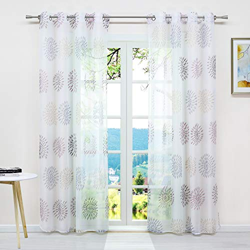 ESLIR Gardinen mit Ösen Vorhänge Fensterschal Transparent Ösenschal mit Kreis Muster Voile Violett BxH 140x225cm 1 Stück