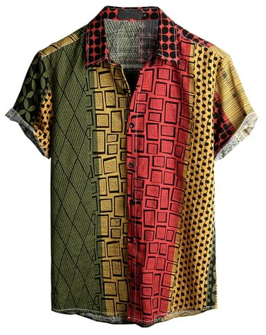 VATPAVE Mens Floral Hawaiian Shirts Short Sleeve Button Down Beach Shirts Large Yellow Summer