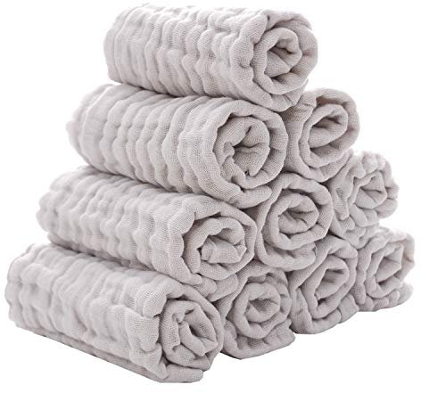 MUKIN Baby-Waschlappen – natürliche Baumwoll-Feuchttücher – weiches Gesichtshandtuch für Neugeborene für empfindliche Haut – Baby-Wunschliste als Dusche, 10 Stück, 30,5 x 30,5 cm