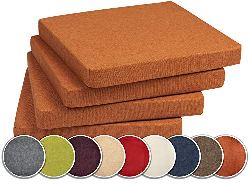 sunnypillow 4er Set Stuhlkissen mit Bindebänder - 40 x 40 x 3 cm - Sitzkissen Outdoor für Stühle/Bänke - Polsterauflage Sitzauflage Gartenkissen für Garten viele Farben zur Auswahl - Orange