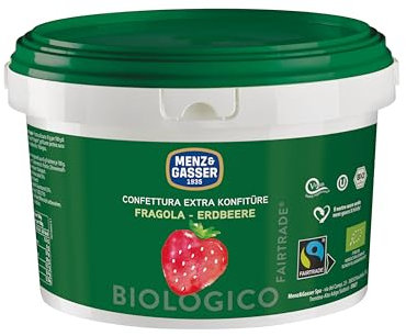 Menz&Gasser Confettura Extra Bio-Fairtrade® di Fragola Secchiello, con frutta, 1 Secchiello x 2 kg