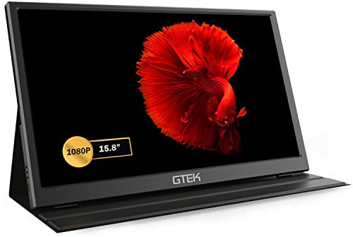 GTek Monitor portátil de 15.8 Pulgadas IPS Full HD 1920 x 1080P con Altavoz, Segunda Pantalla Dual de computadora, más Ancho de 15.6 Pulgadas, Monitor de Viaje Externo para MacBook portátil, PC,