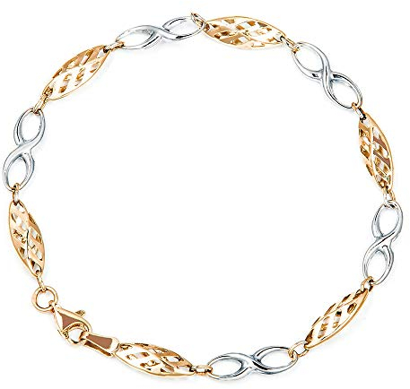 Maverton Infinity Damen Armband Gold mit Weißgold - personalisierte Geschenkbox mit Gravur - Armkette für Frauen mit Unendlichkeitszeichen - Länge: 19 cm - 8 oder 14 Karat
