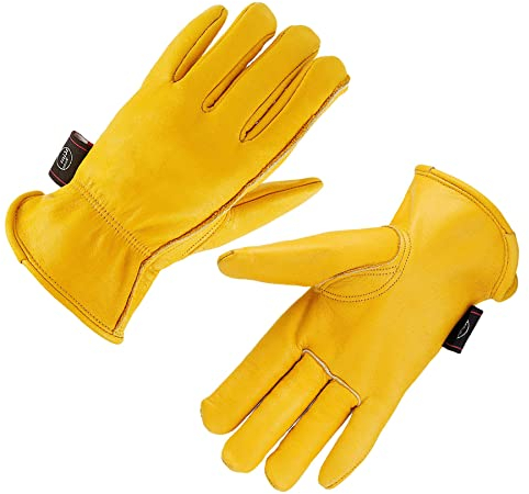 HHPROTECT Gartenhandschuhe Arbeitshandschuhe Leder Robustes Rindsleder Sicherheitshandschuhe für Fahrer Garten Motorrad Jagd Reiten Hofarbeit - XXL