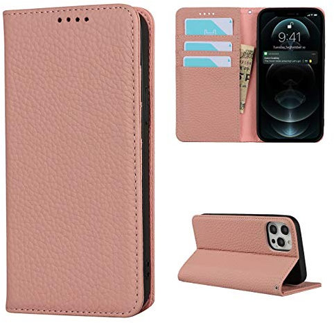 Copmob Phone Case iPhone 12 Pro Max,Flip Genuine Leather Wallet Case,[4 Slots][Magnetic closure][With Lanyard],Protective Cover Case for iPhone 12 Pro Max - Pink