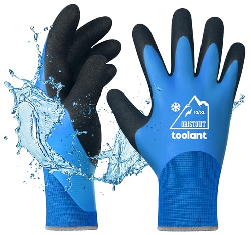 Thermal Work Gloves for Cold Weather, Waterproof Winter Gloves, Touchscreen, Super Grip, for Gardening, Fishing, Car Washing, Working in Freezer, Blue, X-Large