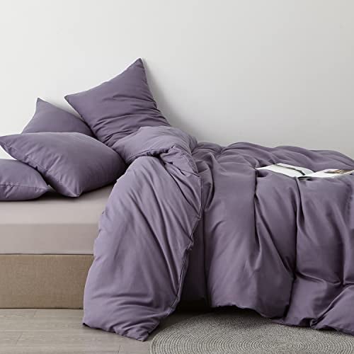 Lanqinglv Bettwäsche 200x200cm Violett Lila Microfaser Bettwäscheset Uni Unifarben Doppelbett Bettbezug mit Reißverschluss und 2 Kissenbezüge 80x80 cm - Romantisch und Elegant
