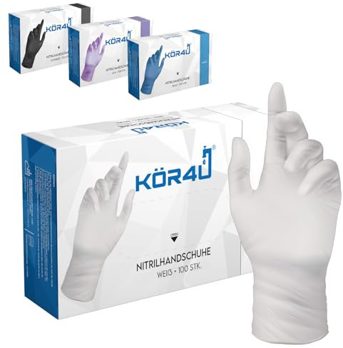 kör4u Nitrilhandschuhe, weiß, XL, 100 Stück, puderfrei, latexfrei, extra stark, Einweghandschuhe, Einmalhandschuhe, Lebensmittelhandschuhe