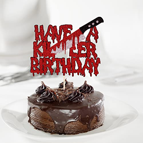 Have A Killer Birthday Cake Topper,Halloween Horror Birthday Cake Decoration,Halloween Bloody Knife and fork Cake Decoration, Halloween Zomb Party Decoration Supplies
