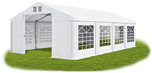 Das Company Partyzelt 4x8m feuersicher wasserdicht weiß 620g/m² PVC Plane ganzjährig stahlseile Gartenzelt Winter Plus FR