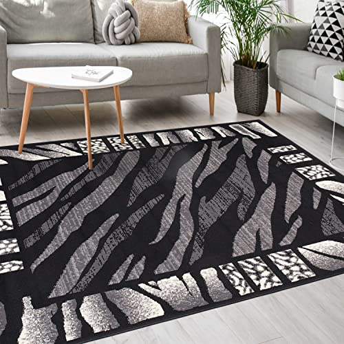 Mazovia Groß Teppich Wohnzimmer 300x400cm Schwarz Anthrazit Tiger Weich | Teppich für Schlafzimmer Esszimmer Büro 90er-Retro Pflegeleicht Fußbodenheizungsgeeignet Reinigungsmittelbeständig Kurzflor