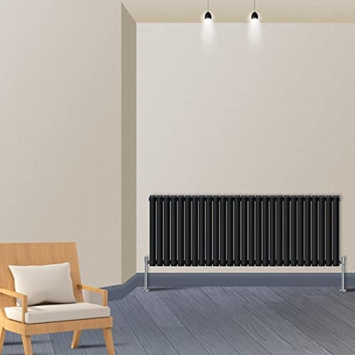Warmehaus Horizontal Column Designer Radiator Oval Panel Double Black 600x1590mm - Modern Central Heating Space Saving Radiators - Perfect for Bathrooms, Kitchen, Hallway, Living Room