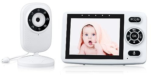 HELMOP Baby Monitor, 3.5 Inch HD Screen Wireless Video Baby Monitor with Camera, Infrared Night Vision Temperature Monitoring VOX Mode& 2 Way Audio Baby Monitor