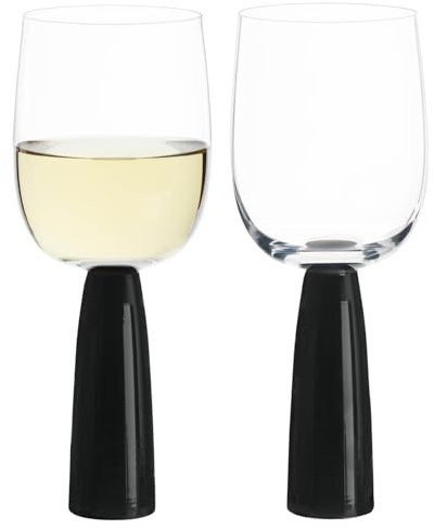 Anton Studio Designs Oslo Handmade Wine Glasses Perfect for Red Wine, White Wine, Water, or Beverages - 300 ml - Black - Set of 2 Elegant Wine Glasses