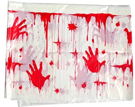 Gruselige Halloween-Blut-Handabdrücke Tischdecken 107,9 x 53,9 Tischdecke Halloween-Party-Zubehör für Halloween-Party-Dekorationen Tischdecke Biertisch Breit