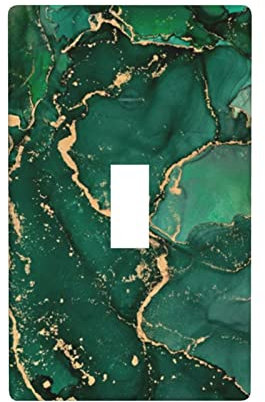 Green Gold Marble Single Toggle Light Switch Plates And Outlet Covers Decorative Electrical Wall Plate 1 Gang Receptacle Switchplate Decorate Plug Cover For Bathroom Bedroom 4.5 * 2.76 Inch