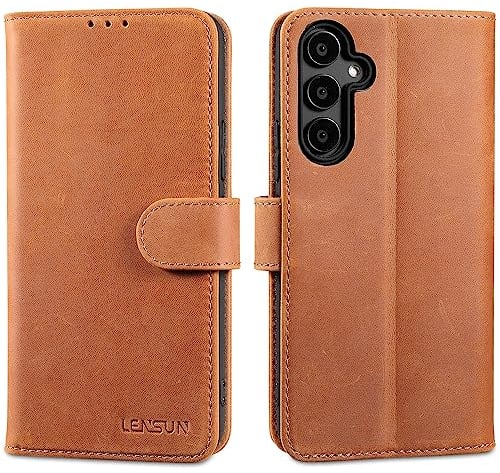 LENSUN Echtleder Hülle für Samsung Galaxy A34, Handyhülle [Echtes Leder][Magnetverschluss][RFID] Handytasche Lederhülle Flip Cover für Samsung Galaxy A34 5G - Vintage Braun