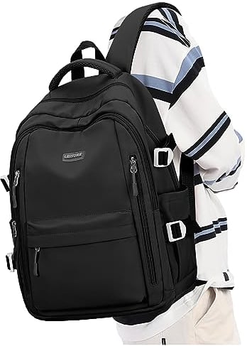 Schulrucksack Mädchen, Lässig Rucksack Damen Klein Modern Elegant Travelite Leichter Laptop Daypack Rucksack 14 Zoll Jungen Teenager Wasserdicht, Aesthetic School Stuff Bag, Schwarz