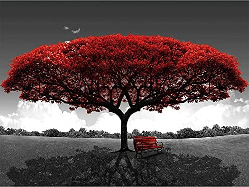 GEMMII Rouge Vie Arbre Art Impression Sur Toile Peinture Noir Et Blanc Paysage Mur Photo Moderne Décoration De La Maison Affiche Affiche XXL 80x160cm Sans Cadre