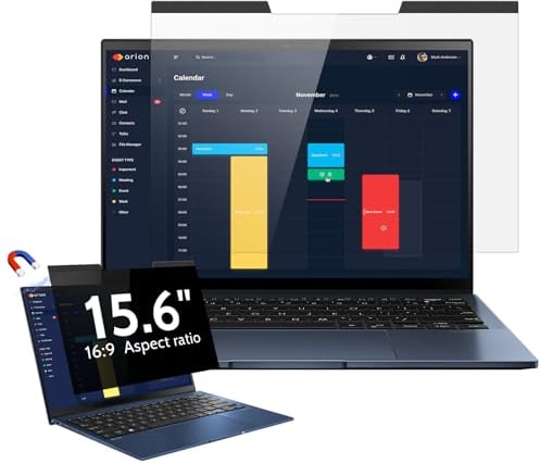 Magnetischer Laptop Sichtschutz für 15.6 Zoll Seitenverhältnis 16:9 Computer Bildschirm, 15 Abnehmbarer Anti Blaulicht Blendschutz Blickschutzfolie Kompatibel mit Lenovo/HP/Dell/Acer/Samsung/Toshiba