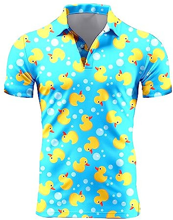 Golf-Shirts für Herren, Bierhemd, trockene Passform, kurzärmelig, lustiges Herren-Golf-Shirt, Hawaii-Hemden, 11-Duck Blue Pattern, XX-Large