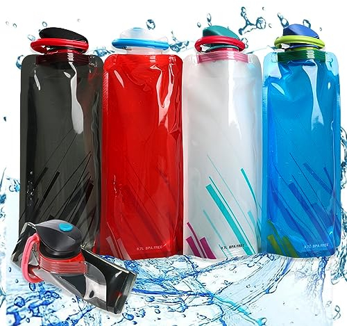 YZDZSW Faltbare Trinkflasche, 4 Stück Flexible Wiederverwendbare Wasserflasche, Wiederverwendbare Trinkflasche Faltbar für das Wandern Abenteuer Reisen(700ML)