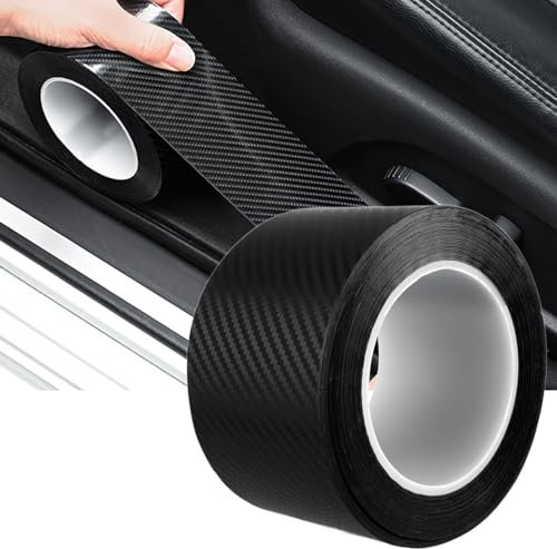 AKOLAFE Einstiegsleisten Schutz 7cm x 10m Einstiegsleisten Auto Kohlefaser Aufkleber Schwarz Autofolie Selbstklebend schutz Carbon Folie Auto Fiber für Autotür,Türgriffe
