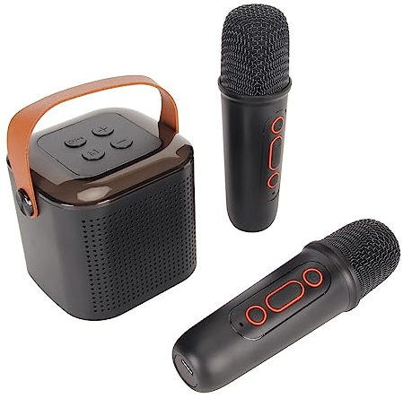 Portable Bluetooth Speaker with 2 Wireless Microphones | RGB Mini Karaoke Machine Set for Home Party, Birthday, KTV Entertainment (Black)