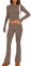 MISSACTIVER Zweiteiliges Damen-Outfit, langärmelig, bauchfreies Top und niedrige Taille, ausgestellte Hose, Lounge, 2-teiliges Yoga-Trainingsanzug, Kaffee, Medium