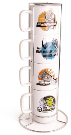 Disney Star Wars The Mandalorian S/4 tazze impilabili accessori da cucina | Simpatico regalo di inaugurazione della casa in ceramica per uomini, donne e bambini | Licenziatario ufficiale | 1 set