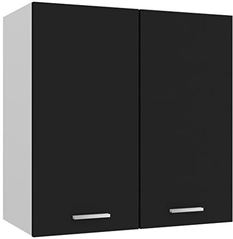 Hommdiy Hängeschrank 2 Regalböden,Küche Schrank Einbauküche Küchenzeile Küchenmöbel Oberschrank Küchenschrank 60x31x60cm (Schwarz)