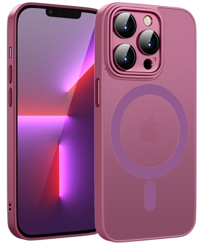 KPPIT Coque de protection magnétique pour iPhone 13 Pro Max 6,7 - Compatible avec MagSafe - Arrière mat translucide - Fine - Anti-chocs - Fuchsia