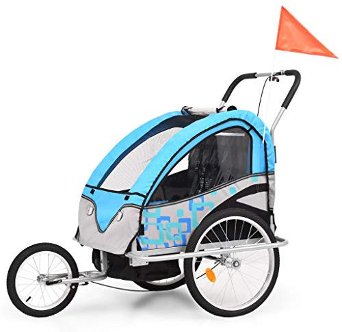 heybb 2-in-1 Kinder Fahrradanhänger & Kinderwagen Blau und Grau Fahrrad-LastenanhäNger