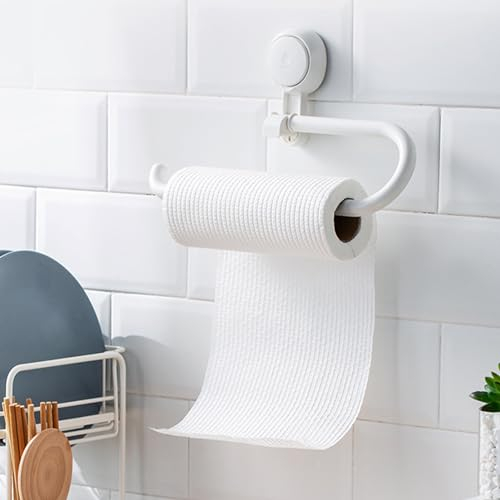 Portarotolo da cucina senza foratura, bianco porta carta da cucina, porta rotolo da cucina a parete con ventosa per armadi inferiori, montaggio portarotolo sotto armadio per cucina conservazione e