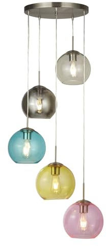 Licht-Erlebnisse Pendelleuchte bunt Glas Ø 50 cm H: max. 1,2 m verstellbar Kugel Schirme 5-flammig E27 Hängelampe Esstisch Wohnzimmer