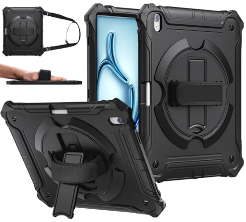 ZtotopCases für iPad Air 11 Zoll Hülle 2024(M2), iPad Air 6. Generation Hülle, Stoßfeste iPad Air 5./4. Generation Hülle 10,9 Zoll mit 360° Drehbarem Ständer, Hand-/Schultergurt, Schwarz