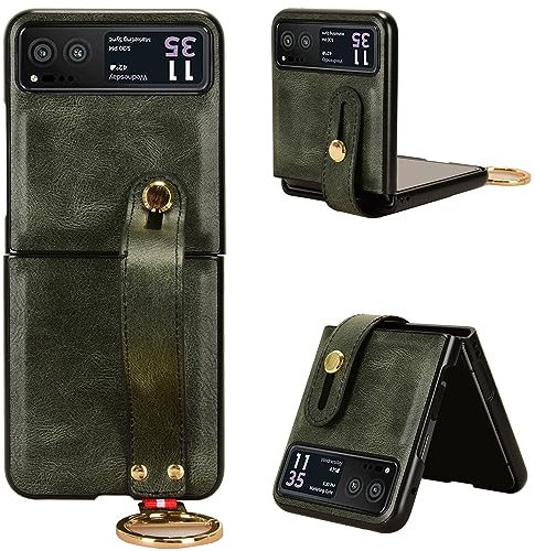 Kompatibel mit Motorola Razr 2022 / Razr 3 / Razr gen 3 Hülle,2 in 1 (PU-Leder + Hülle) Handgelenkschlaufe zum Schutz der Kamera Stoßfeste Handytasche Green
