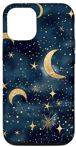 Aesthetic Celestial Magic Moons And Stars Blue Pattern Art Case for iPhone 12/12 Pro