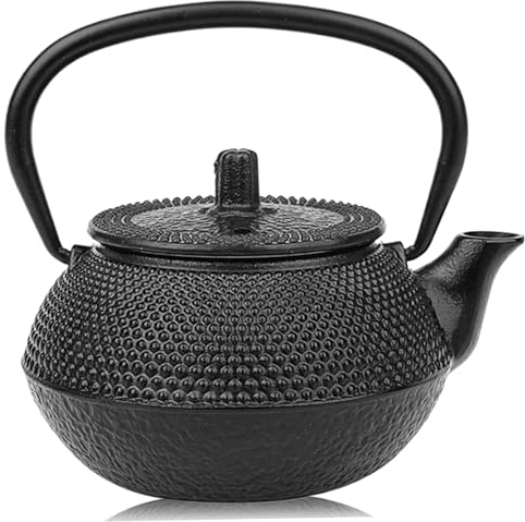 HoveeLuty Tetera de Hierro Fundido, Tetera Japonesa de Hierro Fundido de 10 onzas, Tetera Negra, Tetera Japonesa con infusor extraíble, Cocina de inducción de Gas, Tetera Japonesa Segura para Estufa,