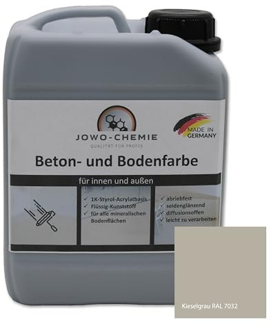 JOWO-CHEMIE Betonfarbe (2,5kg) Bodenfarbe Flüssig Kunststoff für 20m² Grauton Beton Estrichfarbe Beschichtungen (Kieselgrau)